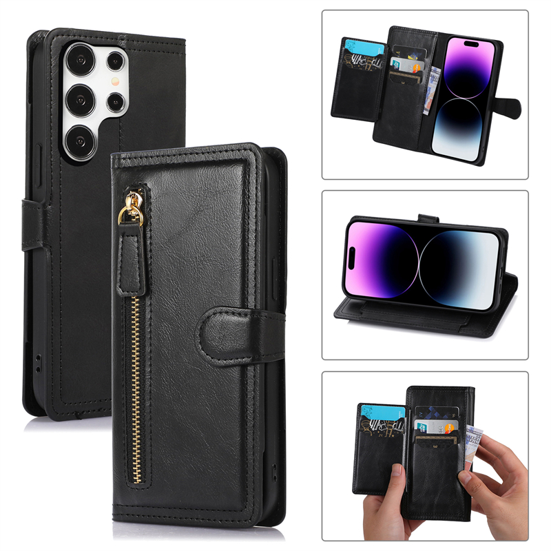 Leather Wallet Card Holder Phone Cover - Zipper Flip Leather Wallet Card Holder